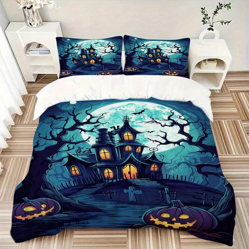 

3pcs Haunted House Halloween Bedding Set Down Comforter Cover and Pillowcases, Suitable for All Seasons(No Insert)-0729086 135x200cm