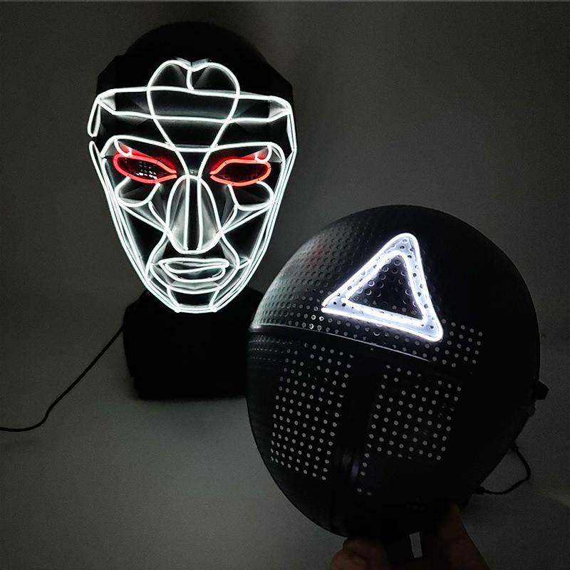 Led Light Up Mask Korean Cosplay Disguise Mask Square Circle Triangle Glowing Mask For Halloween Party Film Theme Neon Mask
