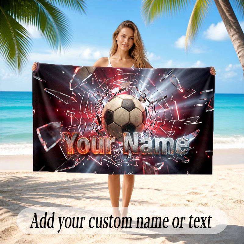 American Football Theme Beach Towel Personalized Custom Name & Text Soft Quick Dry Beach Towel for Swimming Travel