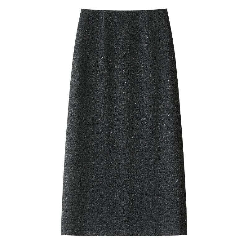 Minigonna Nera con Paillettes da Donna 2025 - Flanella di Lana Slimming High-End a Portafoglio Bodycon per Autunno/Inverno