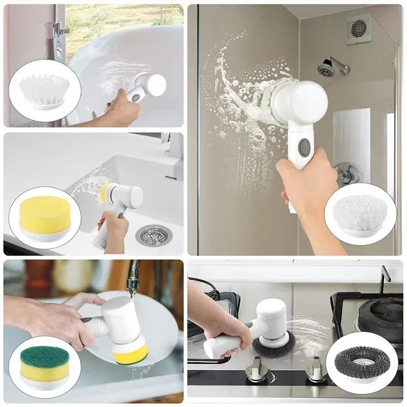 Electric Spin Scrubber Cordless Spin Scrubber with 5 Replaceable Brush Heads and Adjustable Extension Handle,5 In 1CleaningBrush