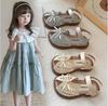 New Summer Girls Sandals Princess Beach Shoes Braided Peep-toe Kids Sandals Butterfly-knot Sweet Soft Breathable Footwear