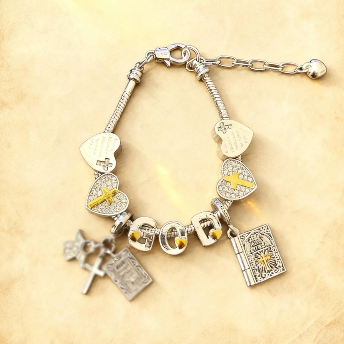 

Adjustable Love Cross Bible Bracelet With Crystal Rhinestones And Angel Theme Jewelry