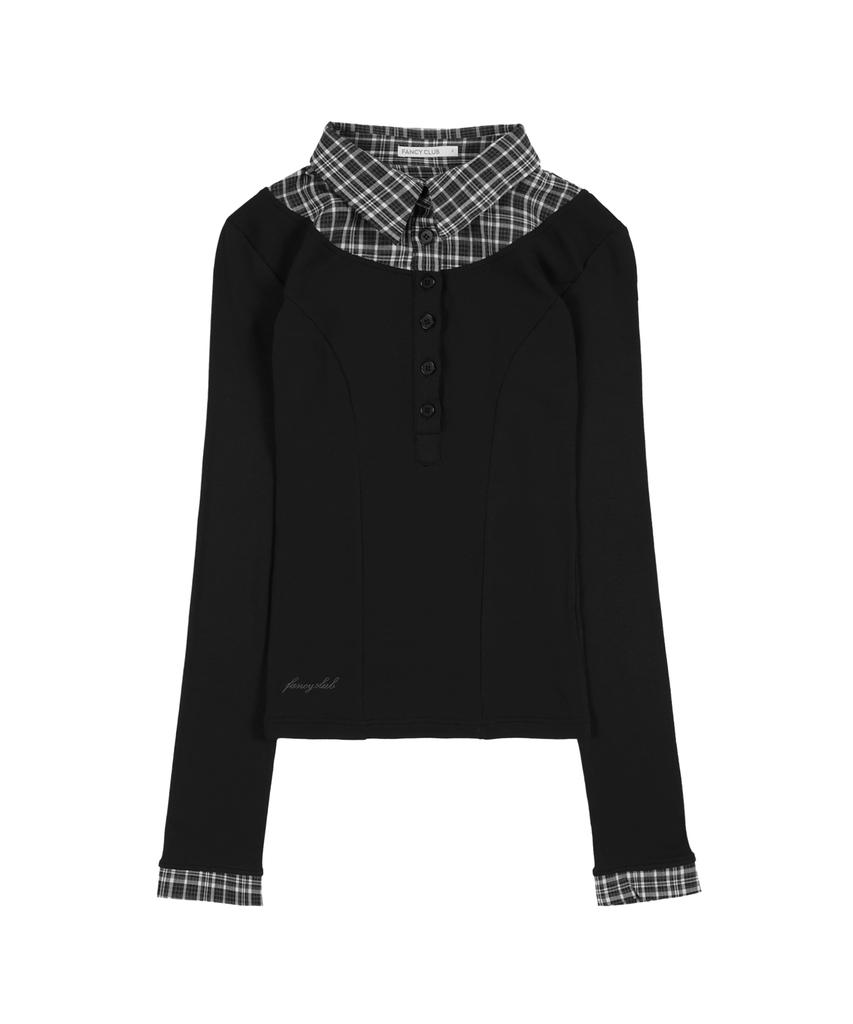 FANCY CLUB Layered Long Sleeve Shirt (Black) F25Zb023