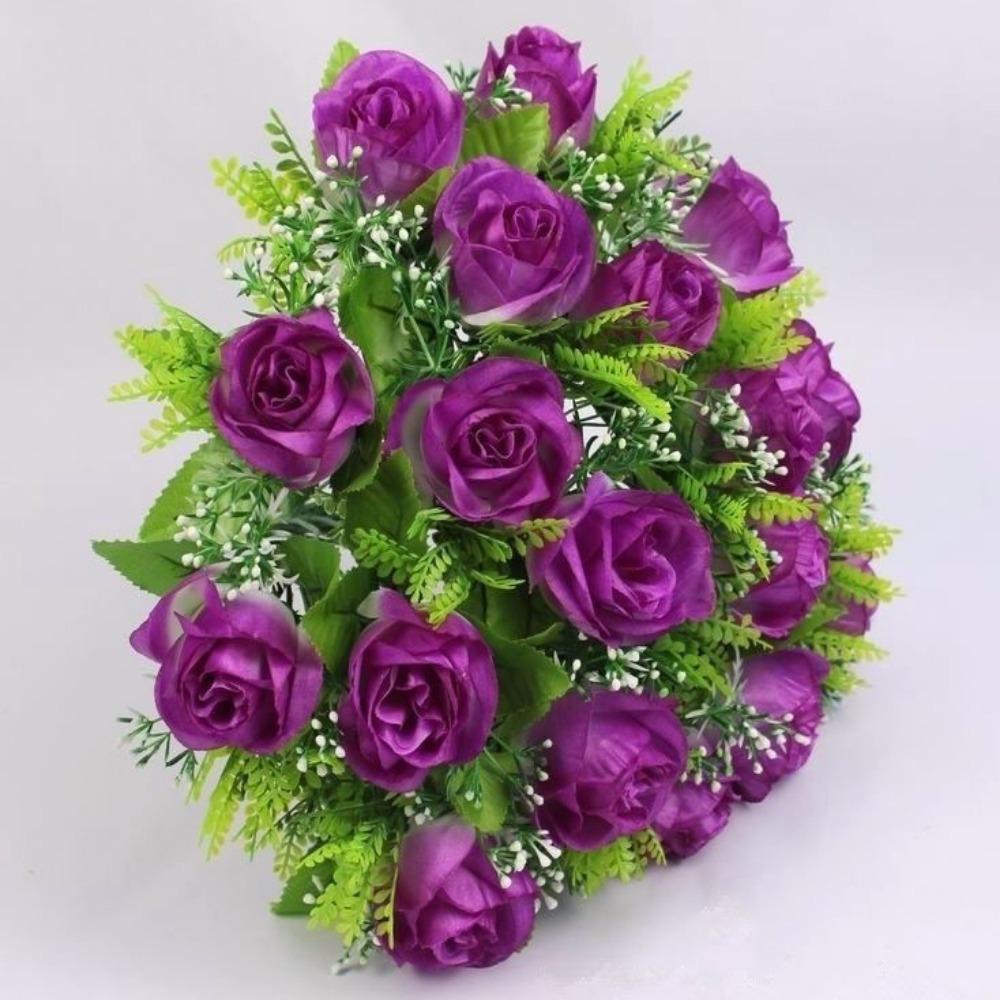 

18 Heads Real Happy Flower Mini 9 Colors Natural Simulated Rose Photography Photo Gift Crystal Grass Bouquet Home Decorative фіолетовий