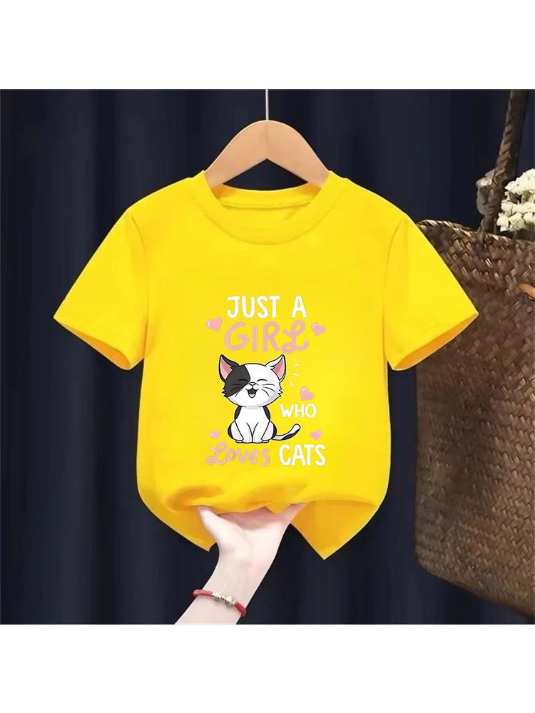 Kids Girls Just a Girl Who Loves Cats Graphic TShirt Soft Cotton Crew Neck Tee Casual Summer Wear for School Playdf0020