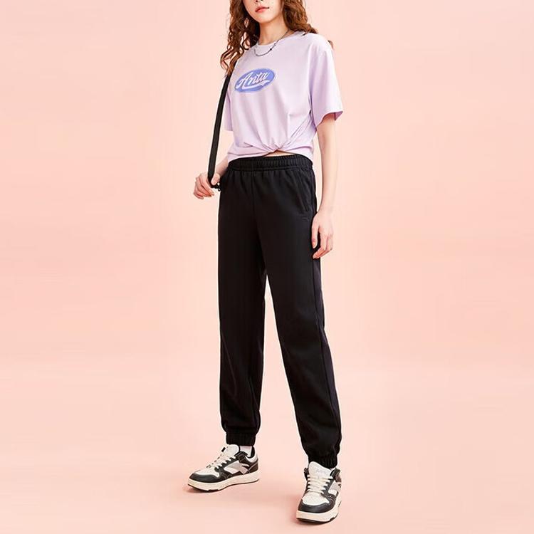 Anta Training Series Solid Color Logo Mid-Rise Straight-Leg Joggers Women Joggers Black 962357303-1