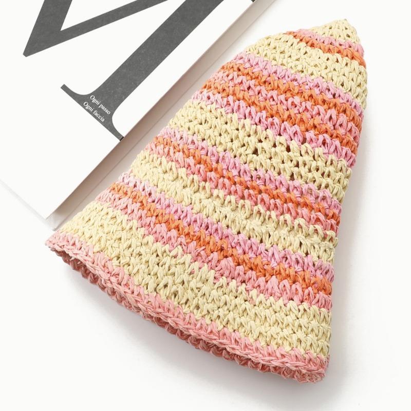 Color breathable bucket hat wide brim small fresh spring and summer travel visor striped hand woven breathable hat