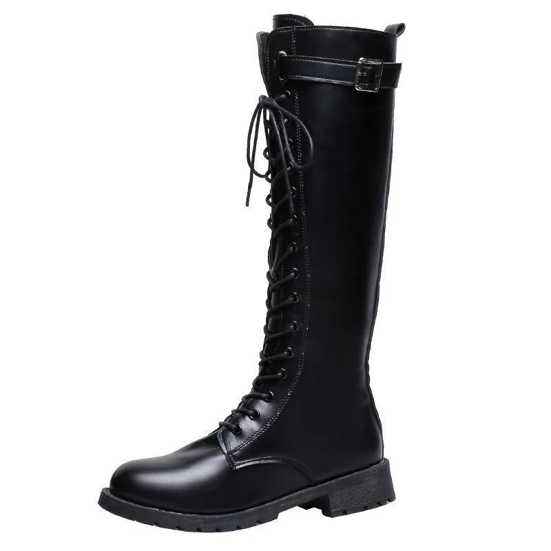 

Winter New Round Head Thick Soled Cross Strap Fashion High Boots Comfortable Non-slip Increase Personality Trend Fashion Boots 35 чёрный