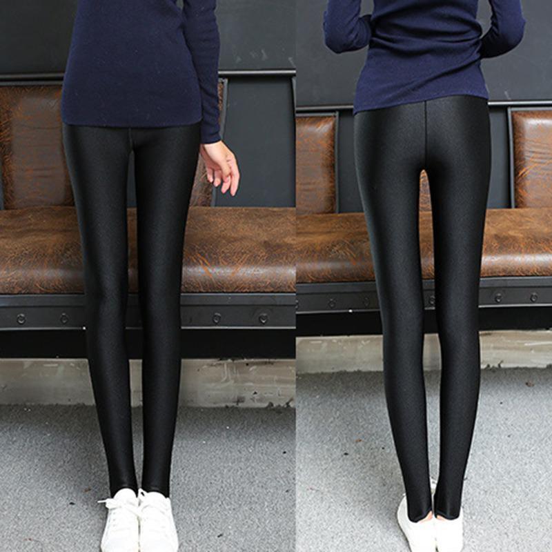 Thin Women Shiny Tights Stretch Ankle Length Leggings Pencil Step Foot Pants