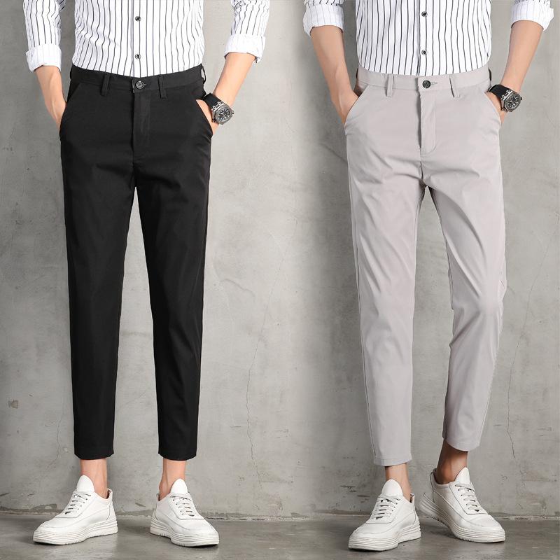 Stretch suit trousers men's spring and summer casual trousers Korean version of the tide Slim small feet draped suit trousers