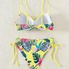New Women's Tropical Floral Print Bikini Set High Elasticity Lycra Fabric Button Details Comfortable Fit Swimwear Ensemble