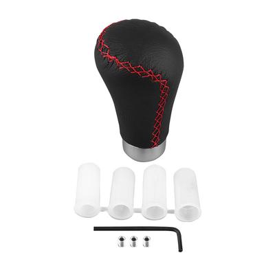 Universal Gear Shift Knob Shift Level Stick Head W 4 Adapters Black Leather Red Stitches