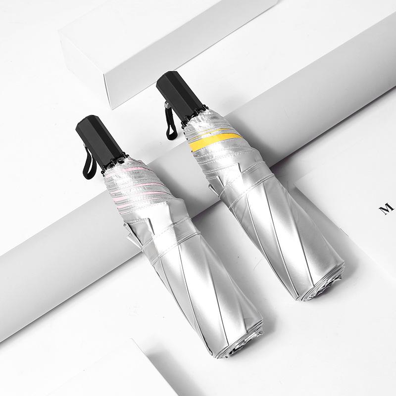 Hand-opened titanium silver glue umbrella, full shading sunscreen parasol, weather and rain vinyl folding umbrella plus aluminum bone umbrella