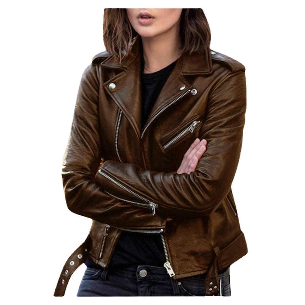 Giacca da Moto da Donna Taglie Forti in Ecopelle PU per Primavera, Autunno e Inverno