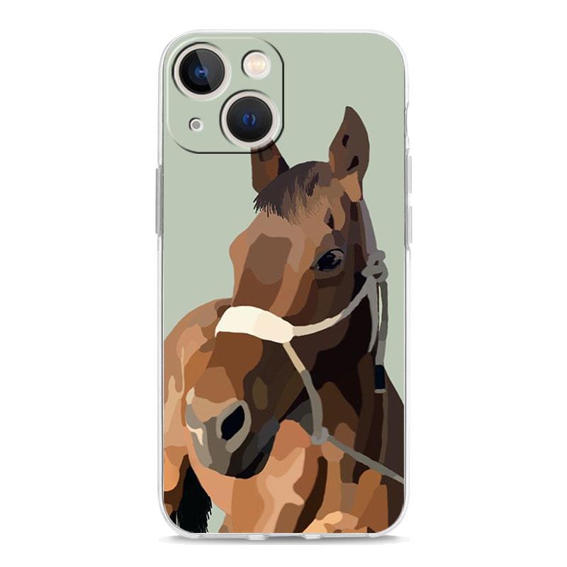 Animal Galloping Horse Girl Drawing Luxury Phone Case For iPhone 15 16 14 13 12 11 Pro Max XS X XR SE 7 8 Plus Clear Cover