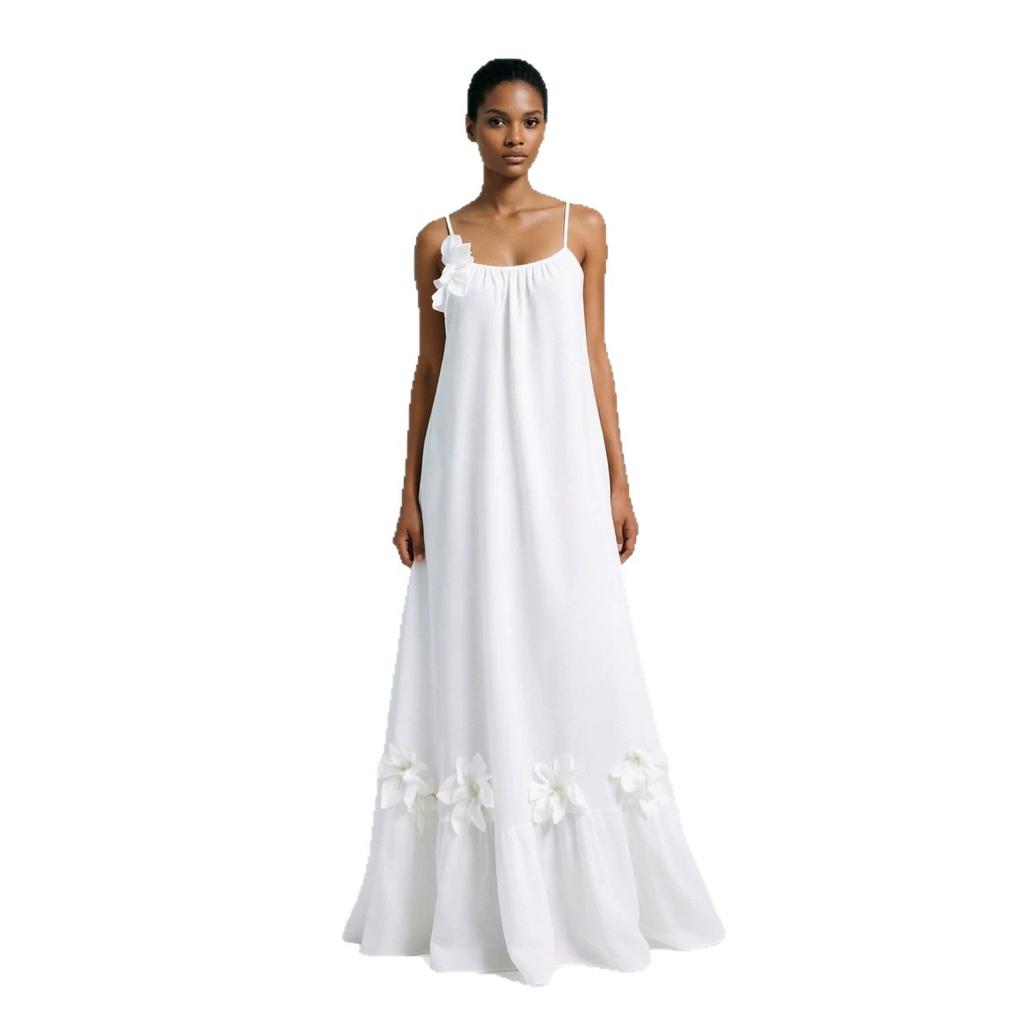 European and American Cross-border New Women's Skirt Fashionable Three-dimensional Flower French Casual Loose Suspender Long Dress Dress