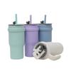 New Solid Color 304 Stainless Steel Thermos Cup, Outdoor Portable Ice Cup With Handle, Fashionable Student Water Cup