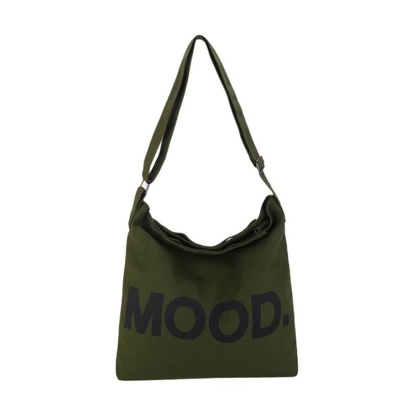 Canvas Bag Women Shoulder Crossbody Bag Letter Print Cloth Bag College Student Class Tutoring Artistic Minimalist Large Capacity