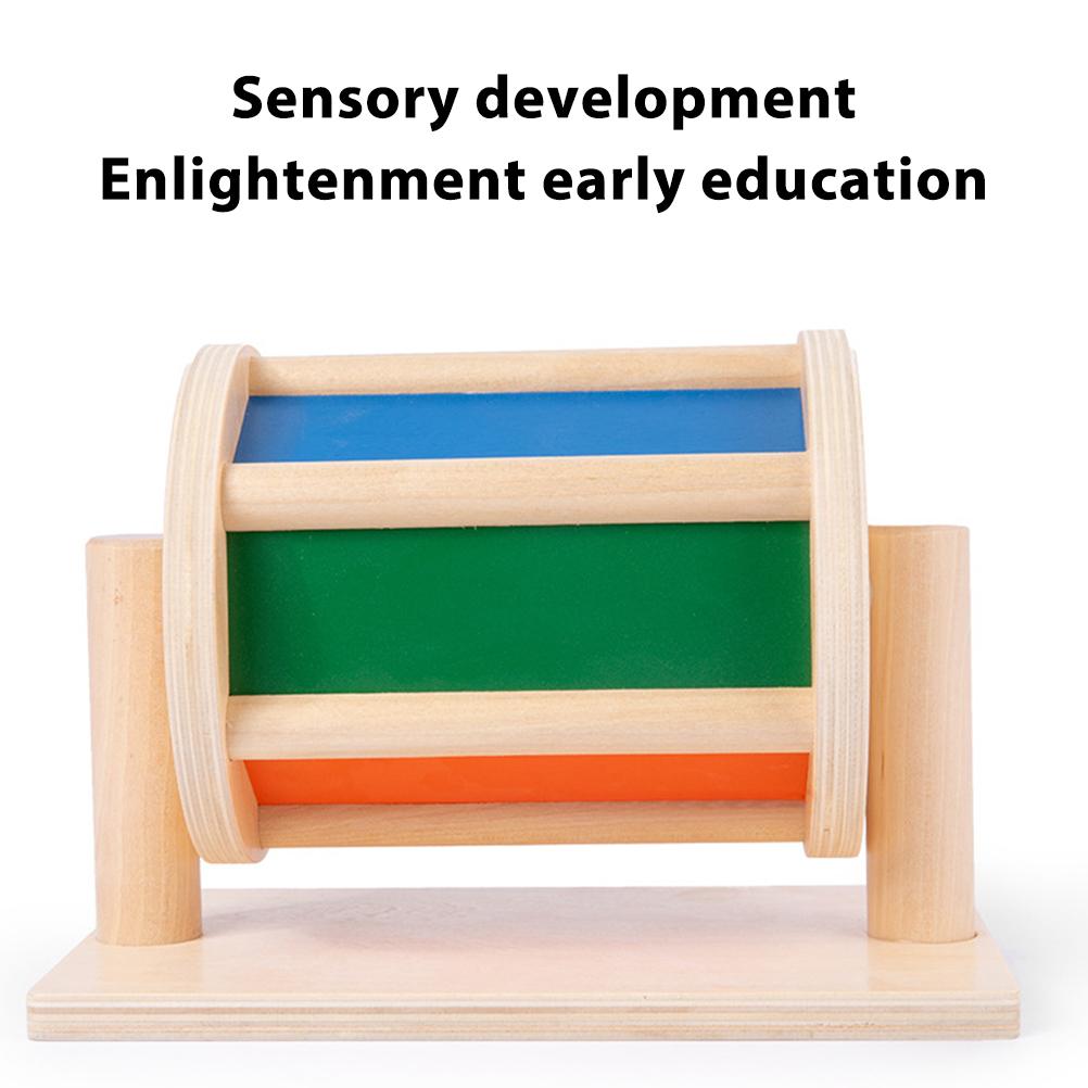 Sensory Rotating Drum Toy Wooden Textile Baby Infant Early Educational Instrument Rotating Color Cognition Toy