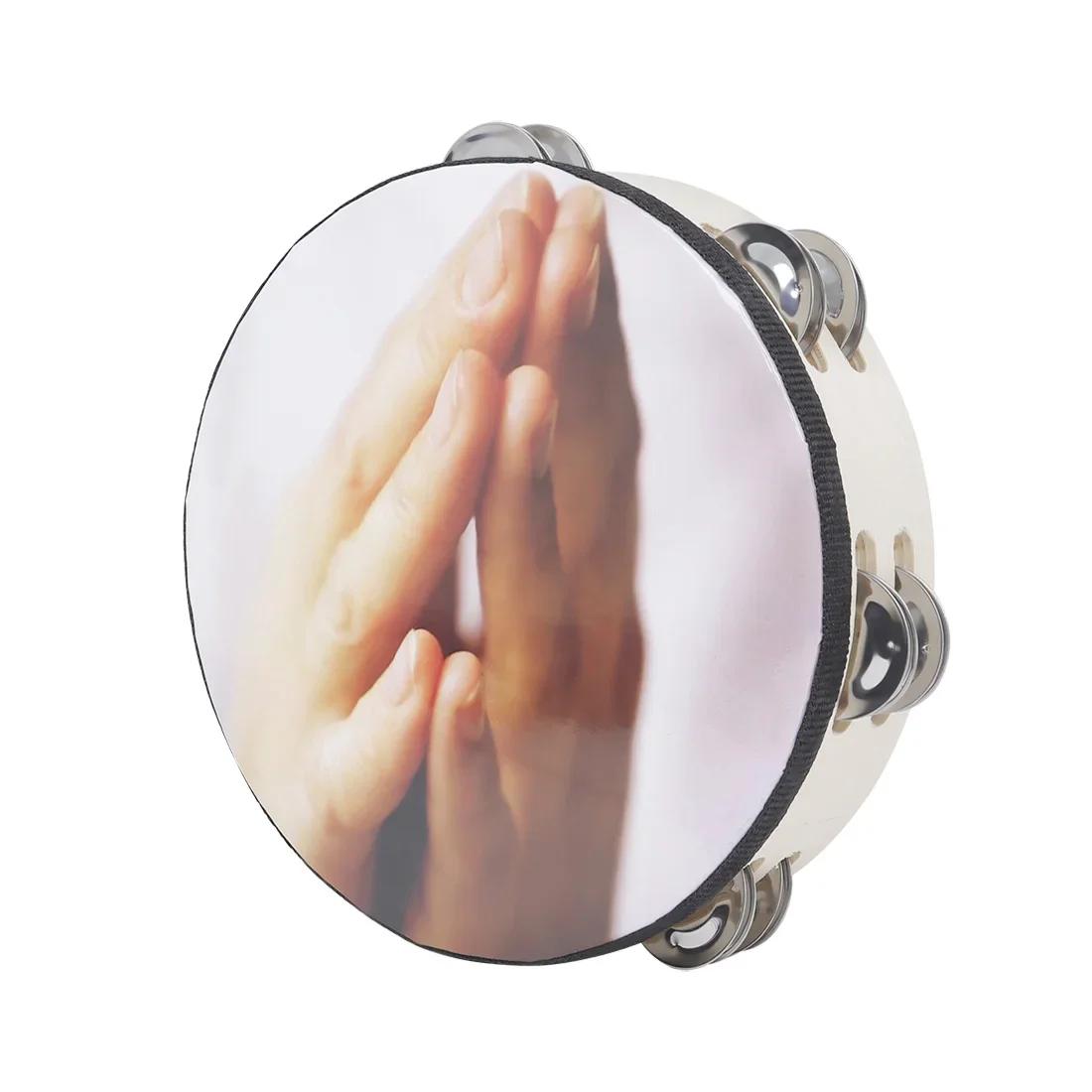 

IRIN 8 Inch Tambourine Dove of Peace Handbell Drum Wooden Musical Drum Orff Percussion Instrument Christian Bell Drum Music Gift