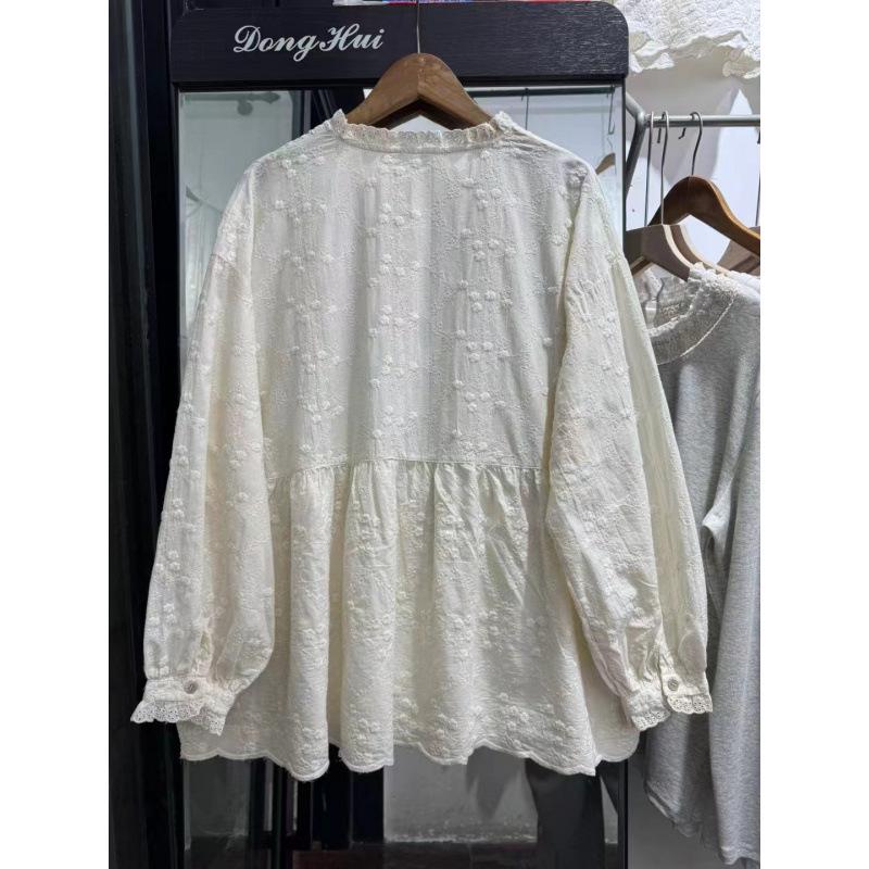 Heavy Embroidery Doll Shirt with Sweet Lace Collar – Women's Autumn Japanese Mori Girl Style Long-Sleeved Pullover.