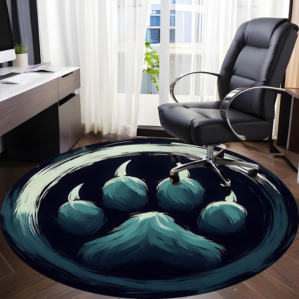 1pc Paw Print Office Round Area Rug, Under Office Chairs Bedroom Living Room Home Decor, Room Deco