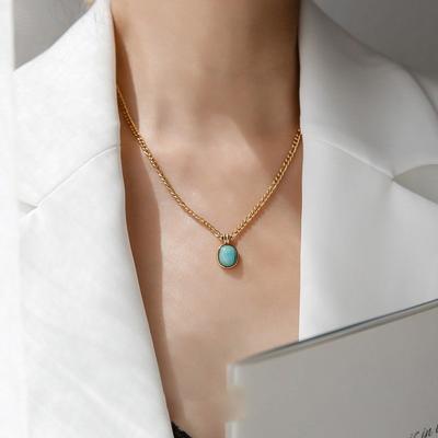 Turquoise Pendant Necklace New Chinese Versatile Collarbone Chain Simple Light Luxury Temperament Jewelry Women