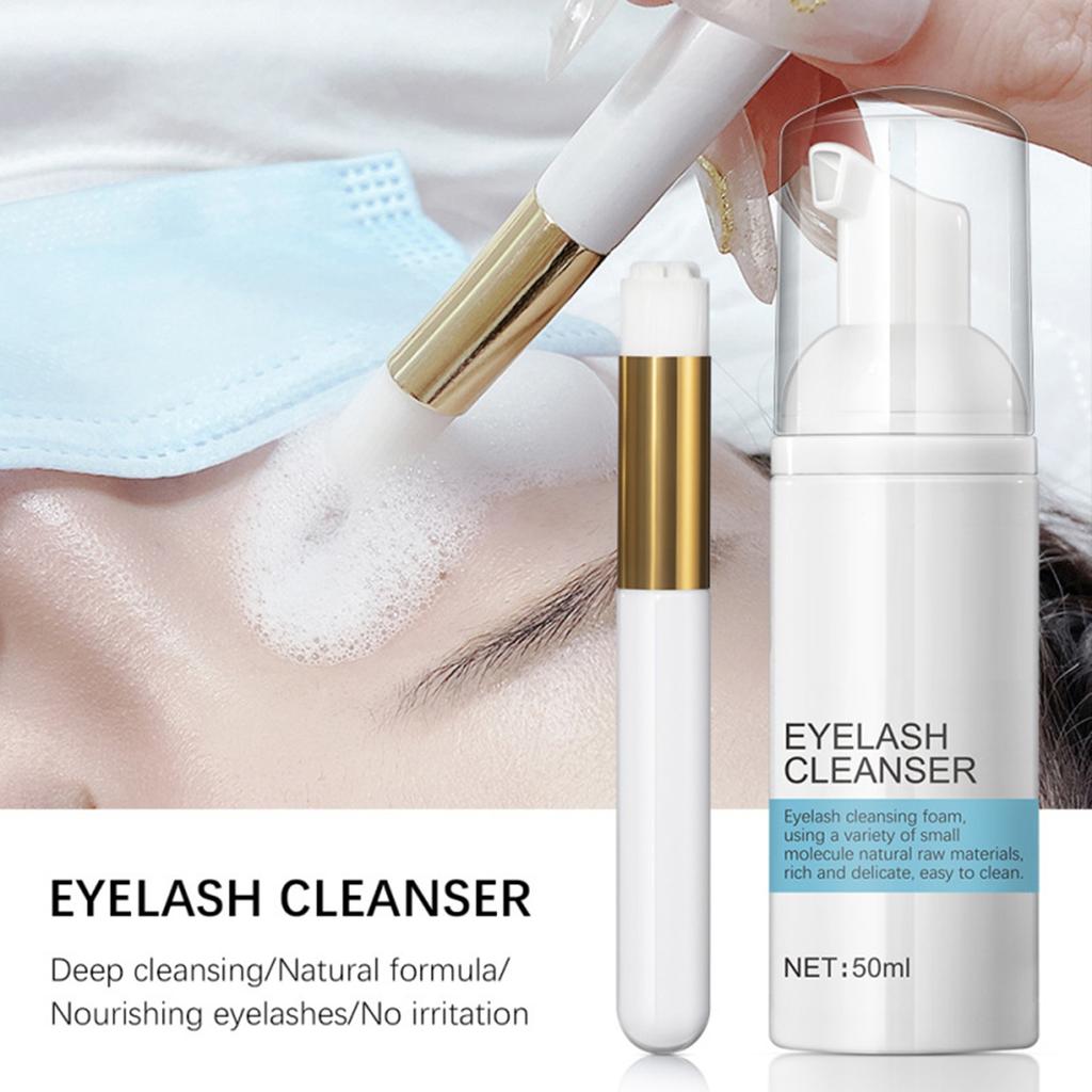 Eyelash Wash Cleanser Shampoo 50ml Eyelashes Eyebrow Foaming Cleanser for Extensions & Natural Lashes Safe Makeup & Mascara Remover