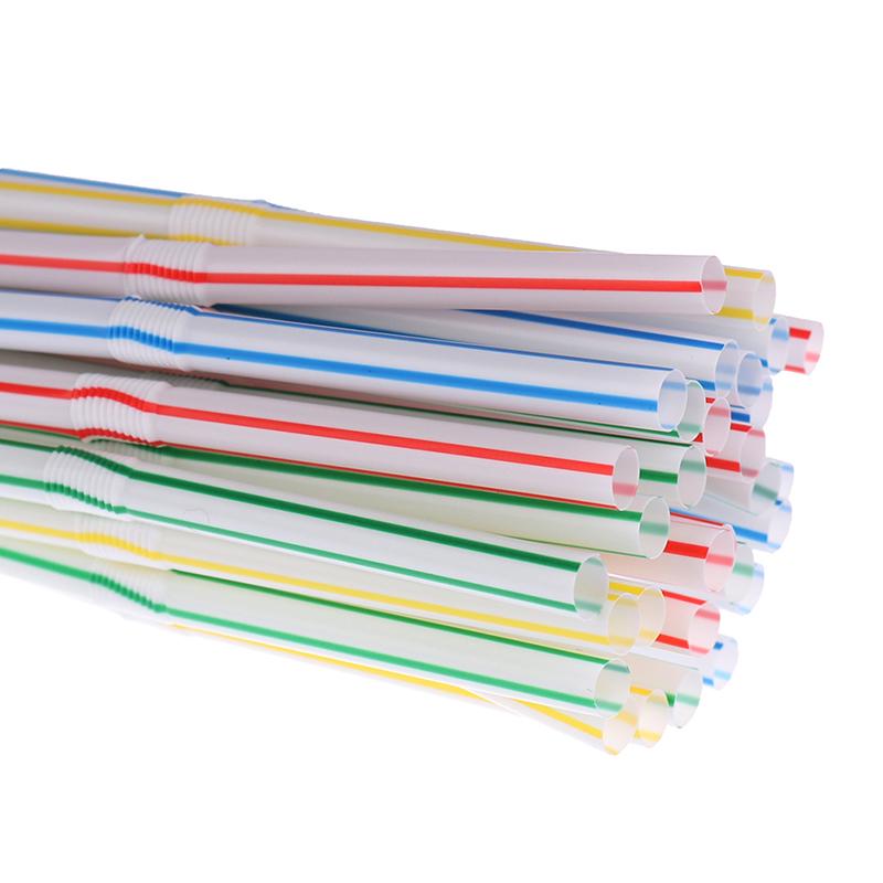 100Pcs/Set Curved Plastic Drinking Straw Cocktail Lounge Wedding Birthday Party