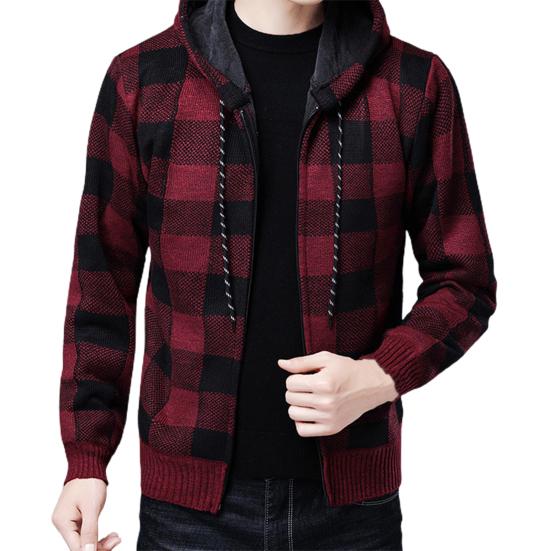 Erkek Ceket Ekose Desen Nefes Alabilir Polyester Kazak Kapşonlu Kış için