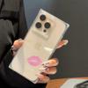 Square Back Tube Protection Clear Case For iPhone 14 Pro Max 15 Plus 11 13 12 16 ProMax Anti-Oxygen,Simple Pink Lips Pattern Casing