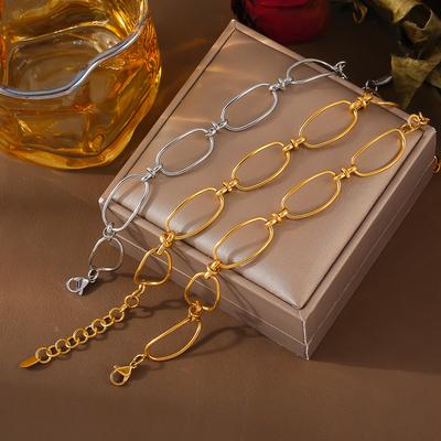 Wind Retro Geometric Oval Splicing Chain Bracelet Female Minimalist Design Titanium Steel 18K Gold Jewelry