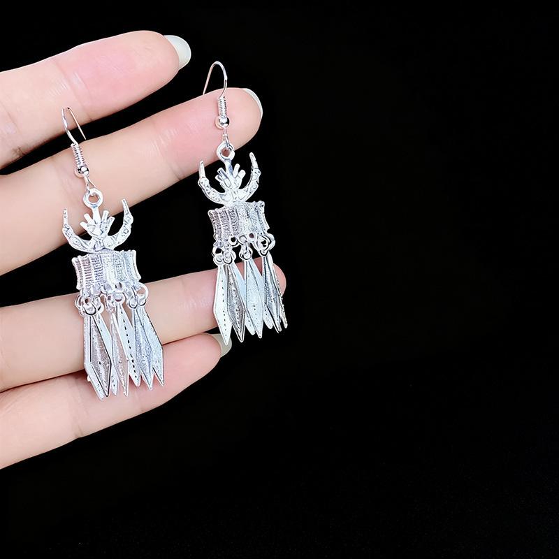 Ethnic style earrings Alloy silver-plated Miao ethnic minority Dong Yi earrings Earrings