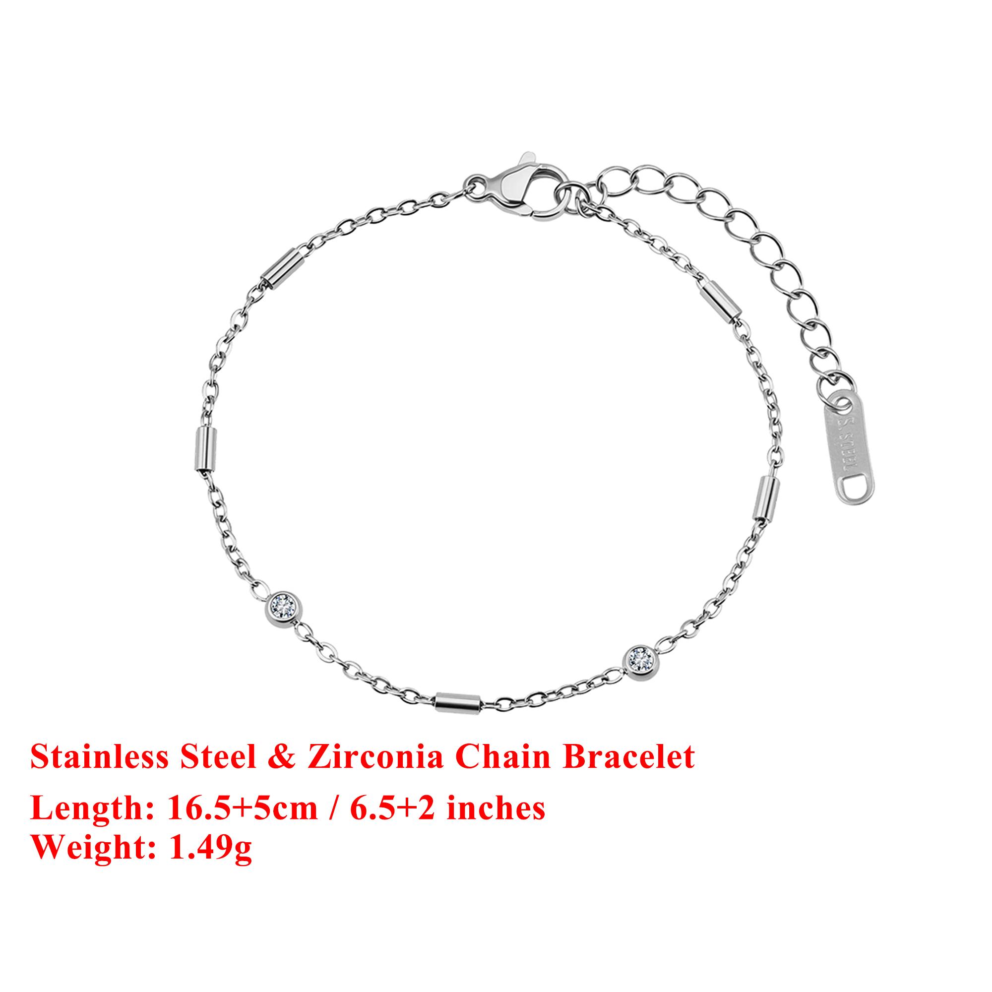 

EFFIE QUEEN Stainless Steel 18k Gold Round Zirconia Chain Bracelet Simple Hand Jewelry for Women, Men Banquet Party Gift STCB02 серебряный