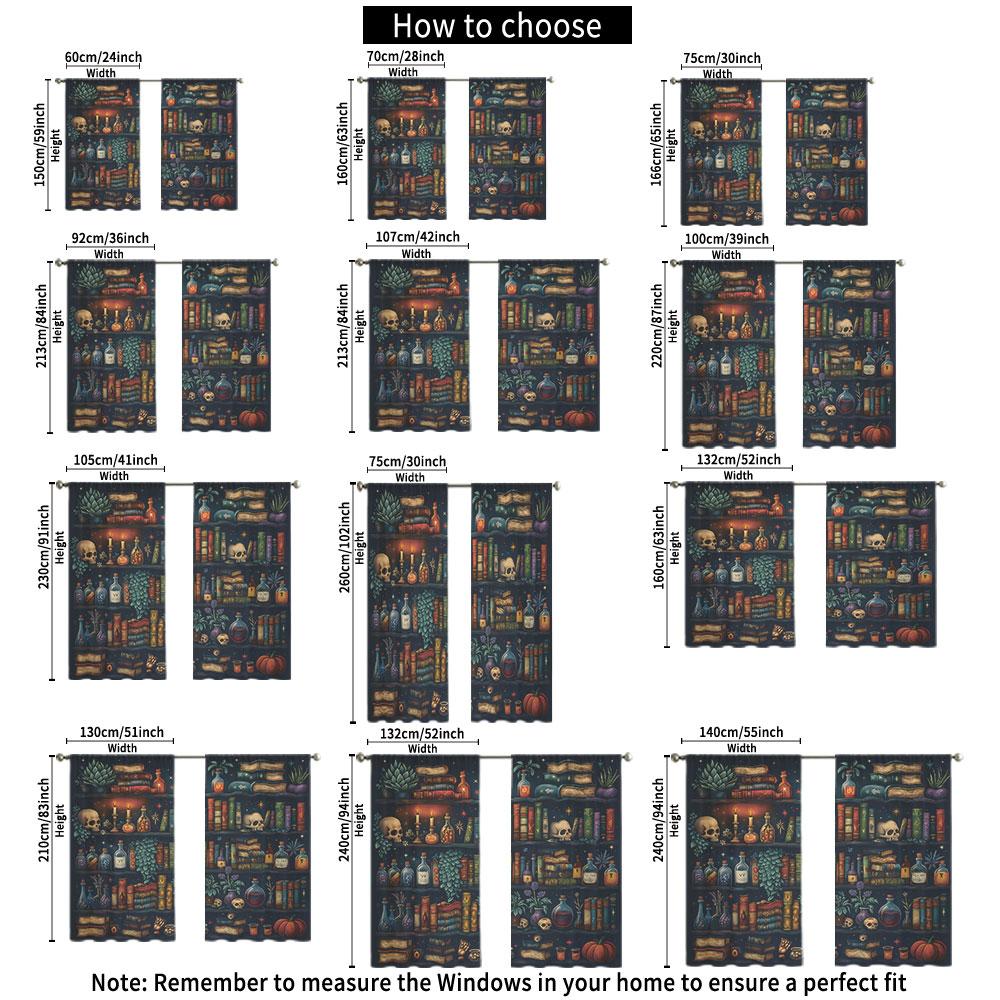 2Pcs Gothic Retro Magic Bookcase Print Rod Pocket Curtains, Privacy Window Curtain for Living Room Bedroom, Door Curtain, Fas