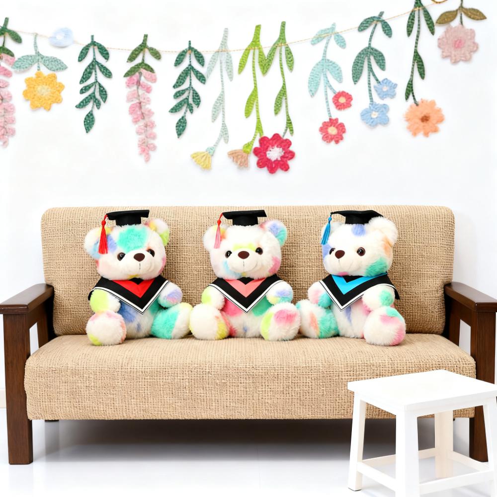 Color Teddy Bear Plush Stuffed Animal With Graduation Cap Kawaii Soft Toys Boys Girls Kids Graduation Gifts Room Home Decoration