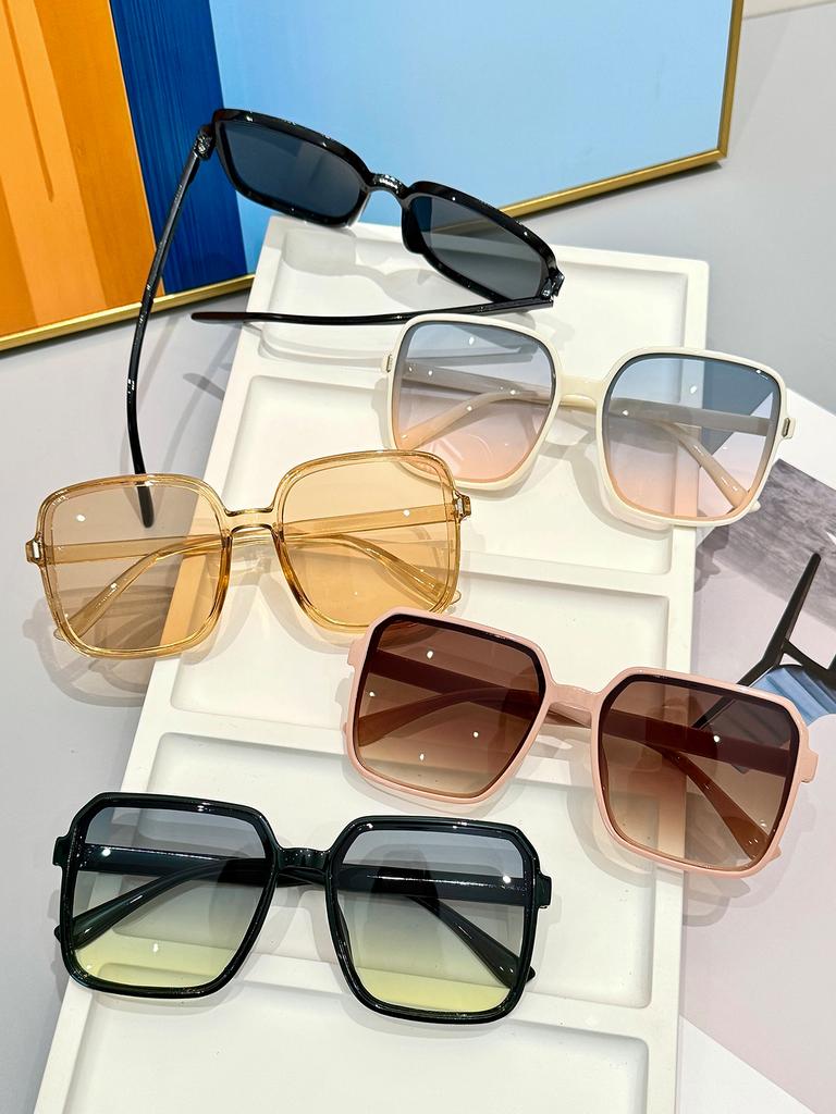 5Pcs Fashionable Mixed Square Frame Glasses Set With Rice Nail Decoration Classic Popular Fashion Accessories For Daily Wear