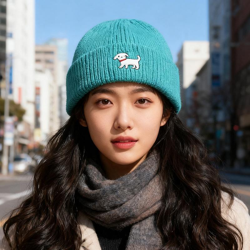 Bestickte Strickmütze für Damen Herbst und Winter Koreanische Version All-Match Wollmütze Kleines Gesicht Großer Kopfumfang Warme Mütze