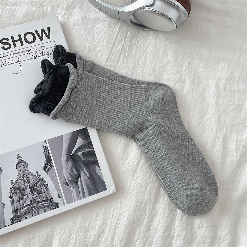 Women's Spring and Autumn Color Matching Double Collar Color Pure Cotton Boneless Tube Pile Socks