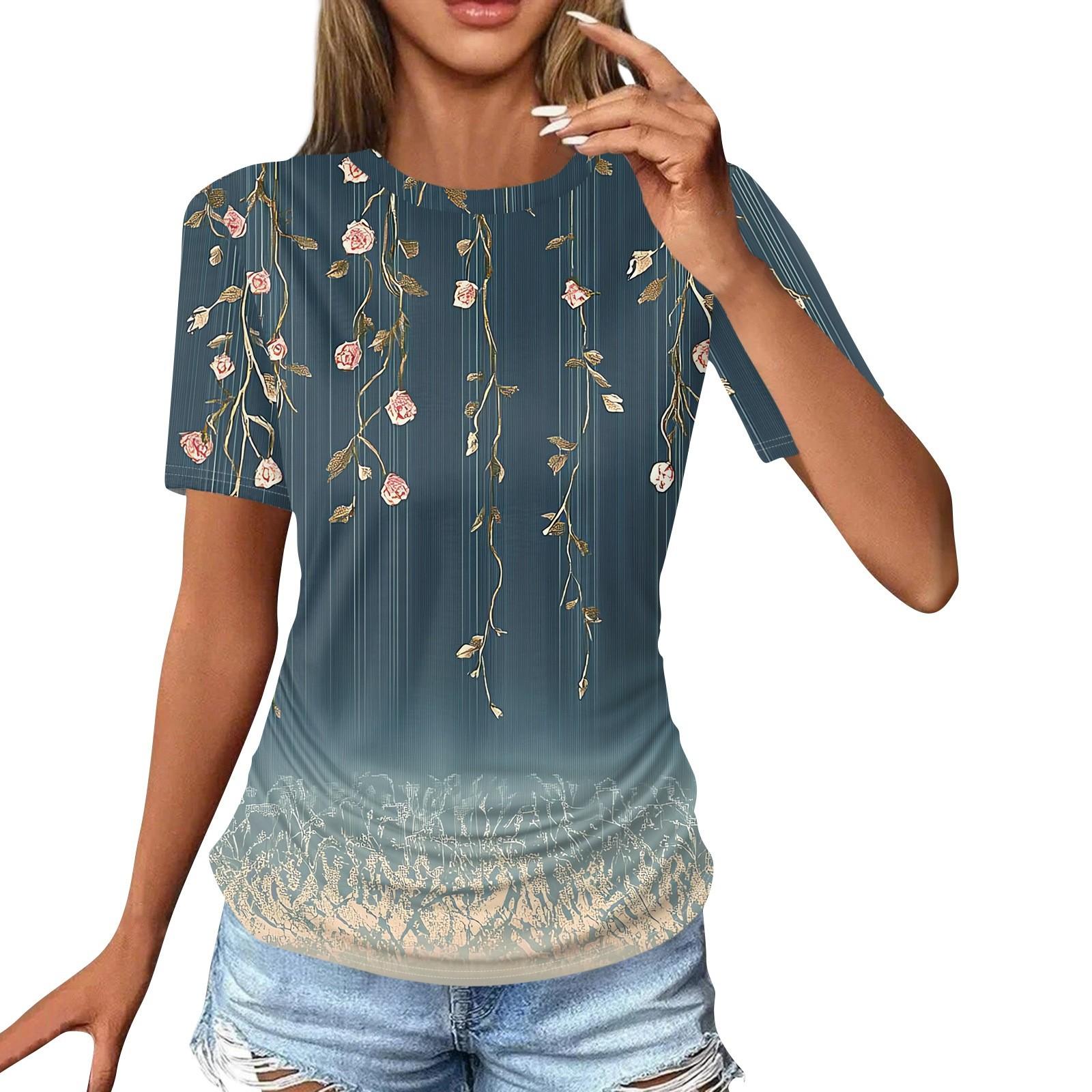 

Жіночі футболки Модні повсякденні топи з круглим вирізом і короткими рукавами. Туніка з принтом XXXL