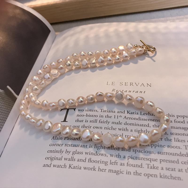 Baroque Freshwater Pearl Necklace, Strong Light Collarbone Chain, Daily Temperament Short Ot Buckle, Two-Sided Light 38Cm Neck Chain