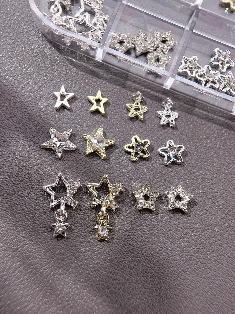 1Box(60pcs) Diamond-encrusted Five-pointed Star Alloy Nail Art Jewelry Decoration