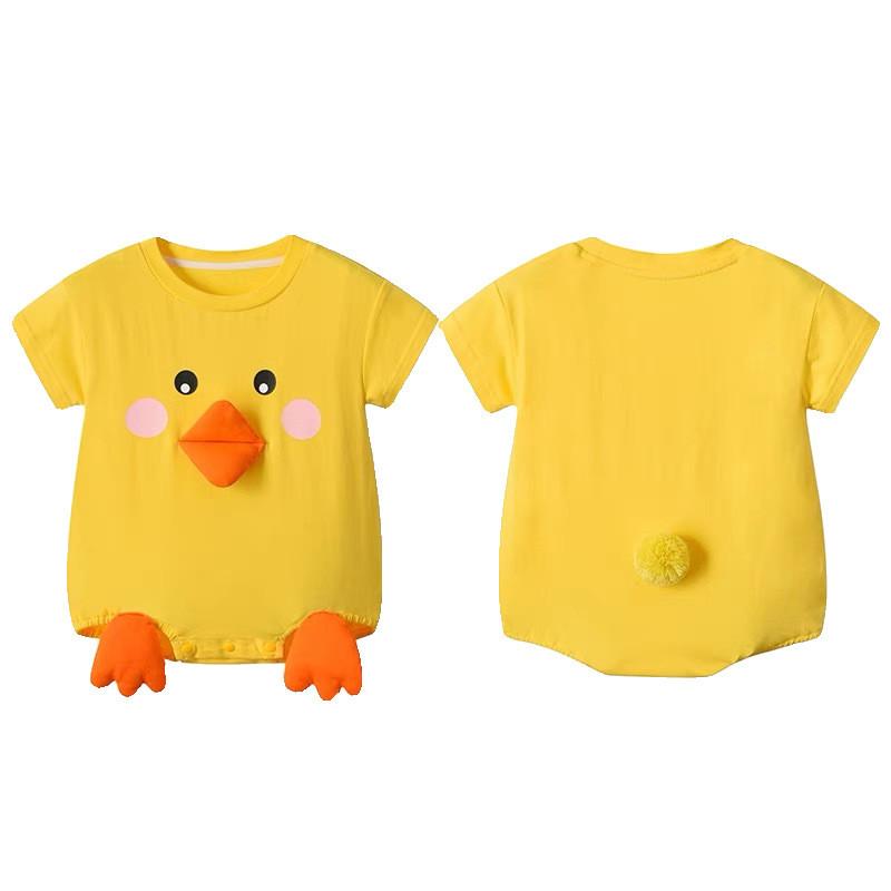 Baby Yellow Duck Onesie With Short Sleeves For Newborns And Infants