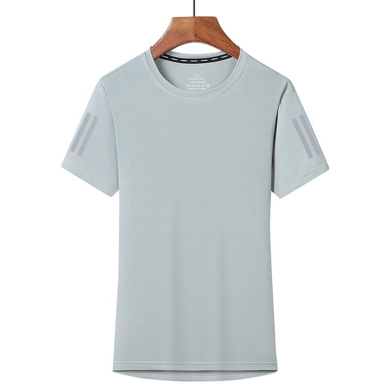 Summer Ice Silk Breathable T-shirt Round Neck Solid Color Quick Drying Casual Sports Fitness Running Short Sleeved Top for Women