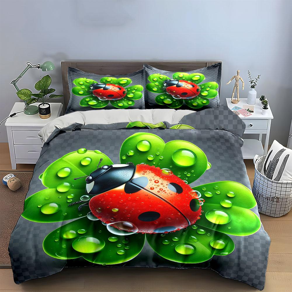 Ladybug Nature-Inspired Decoration Set  Kid'S And Adults' Bedroom Decor, Exquisite Three-Piece Bedding Set Gift