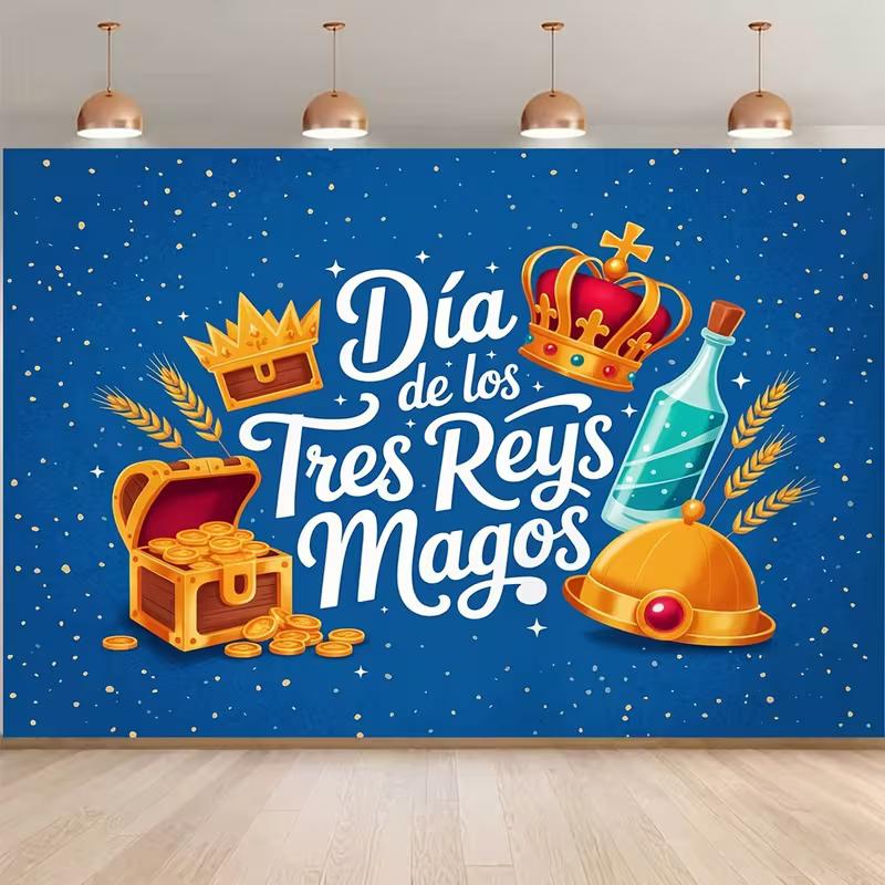 2D Three Kings Day Gold Treasure & Crowns Background 47.2x31.5inch/120*80cm