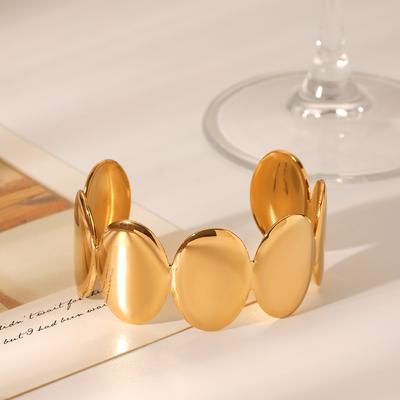 Euro-American Style 18K Gold Plated Smooth Oval Stainless Steel Bangle, Titanium Steel Non-fading Open Bangle