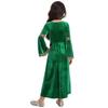 Girls Medieval Princess Velvet Dress Long Flare Sleeve Retro Patterned Band Dress Up Costume Royal Party Gown
