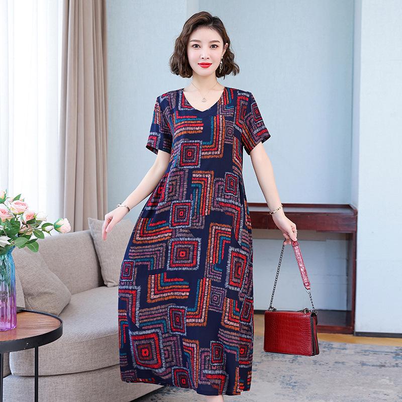 2023 Bavlněné tištěné letní šaty s kontrolou bříška plus size pro ženy středního věku a starší
